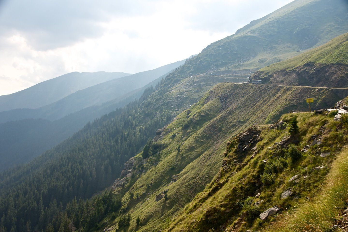 Famous road going to Balea Lake in the Romanian Carpathian Mountains photo